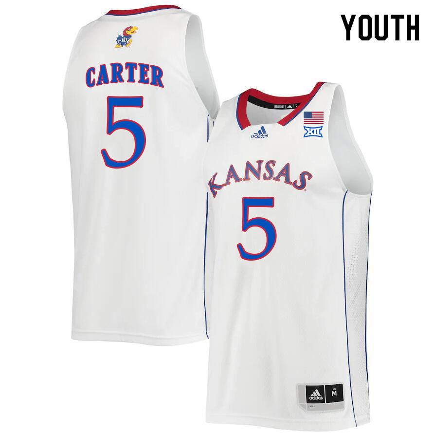 Youth #5 Chris Carter Kansas Jayhawks College Basketball Jerseys Stitched Sale-White - Click Image to Close